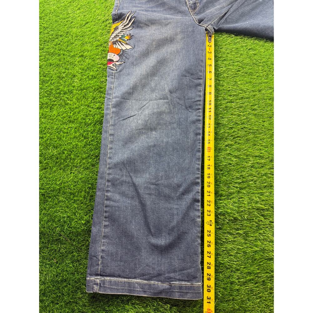 Ed Hardy Brave Hearts Eagle Wide Leg Denim Jeans W34 Y2K VTG Embroidered Graphic - Picture 12 of 15